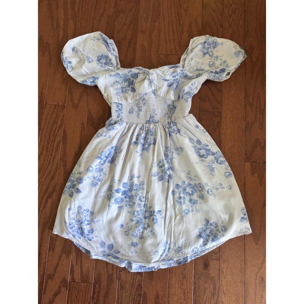 Hollister Blue Floral Puff Sleeve Romper Dress Shorts Cottagecore Size M